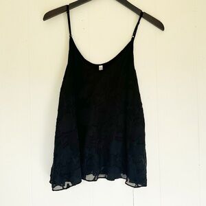 GENTLE FAWN Black Sheer Floral Pattern Overlay Camisole Small